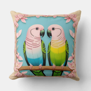 Colourful Parrot Couple on Floral Branch Cushion