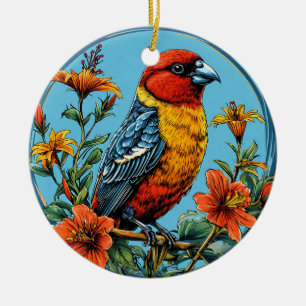 Colourful Parrot crossbill Bird Ceramic Tree Decoration