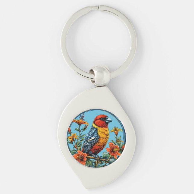 Colourful Parrot crossbill Bird Key Ring (Front)