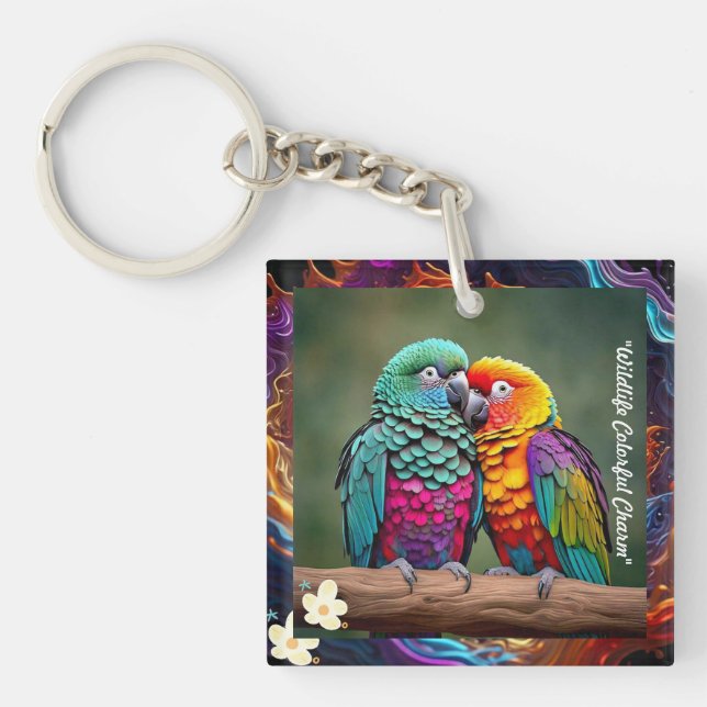 "Colourful Parrot Delight" Key Ring (Front)