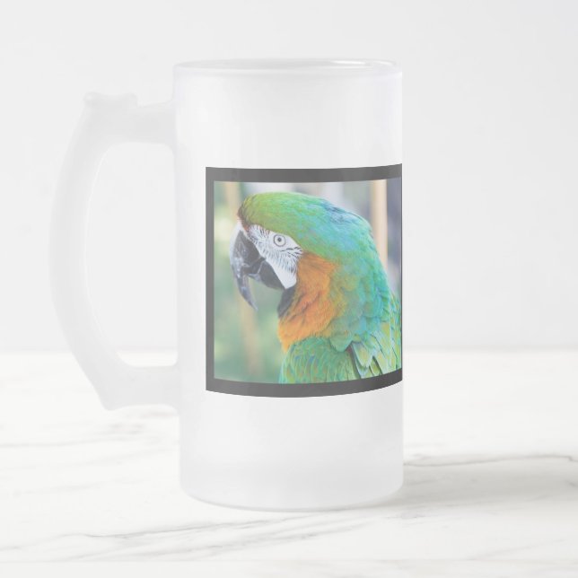 Colourful Parrot Frosted Beer Mug (Left)