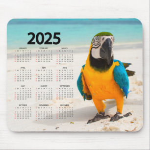 Colourful Parrot in the Sand 2025 Calendar Mouse Pad
