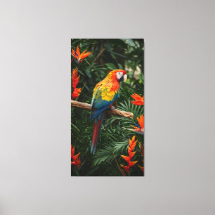 Colourful parrot perched on a branch in lush tropi canvas print