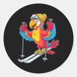 Colourful Parrot Skiing Adventure Winter Fun Classic Round Sticker