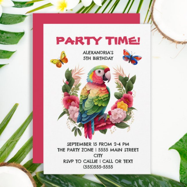 Colourful Parrot Tropical Child's Birthday Party Invitation (Creator Uploaded)
