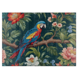 Colourful Parrot Tropical Jungle Leaves Cutting Board
