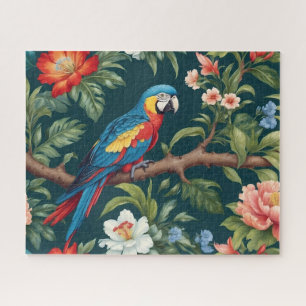 Colourful Parrot Tropical Jungle Leaves Jigsaw Puzzle