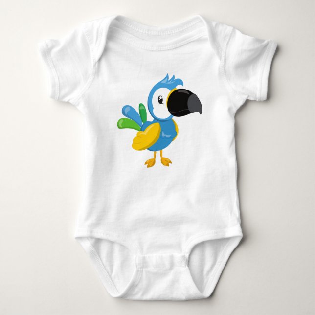 Colourful Parrot, Tropical Parrot, Cute Parrot Baby Bodysuit (Front)