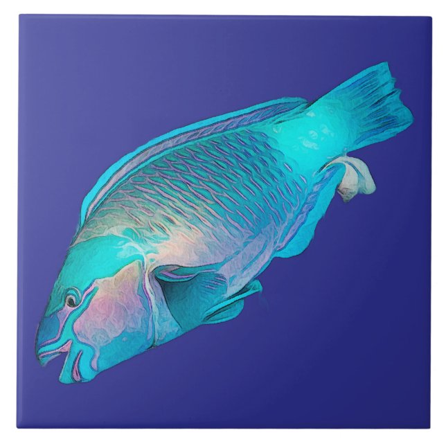 Colourful Parrotfish Ocean Blue Sea Tile (Front)