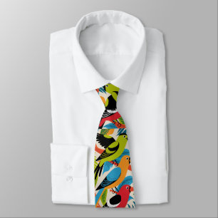 Colourful Parrots Amid Tropical Foliage Tie