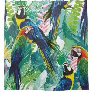 colourful parrots and exotic flowers shower curtain