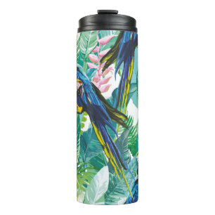 colourful parrots and exotic flowers thermal tumbler