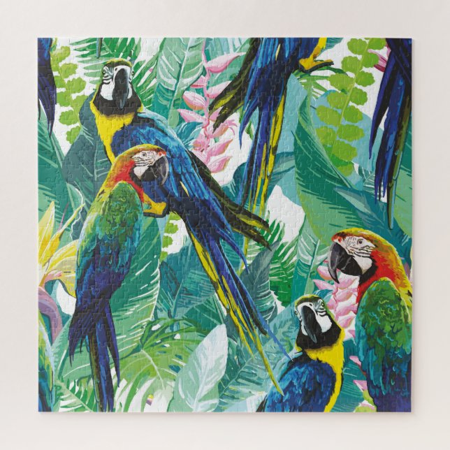 Colourful Parrots: Exotic Floral Mix Jigsaw Puzzle (Vertical)