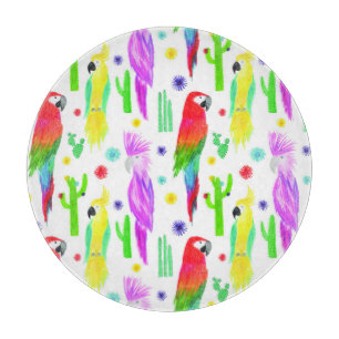 Colourful parrots, hand-drawn pattern. cutting board