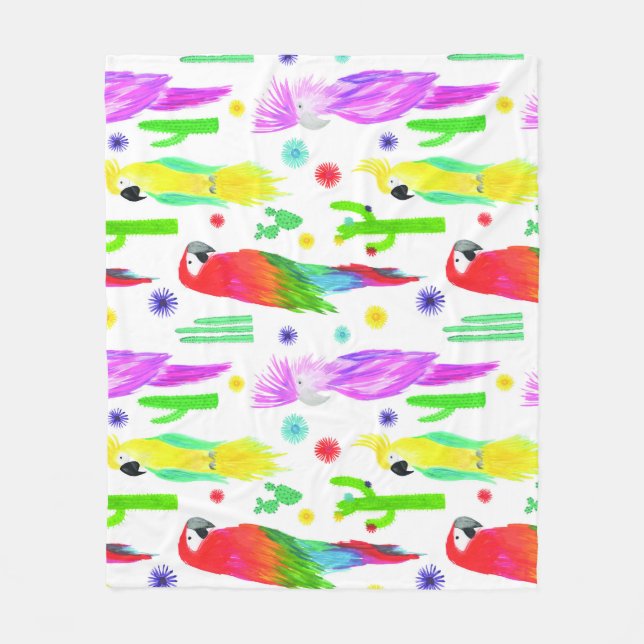 Colourful parrots, hand-drawn pattern. fleece blanket (Front)