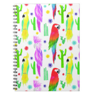 Colourful parrots, hand-drawn pattern. notebook