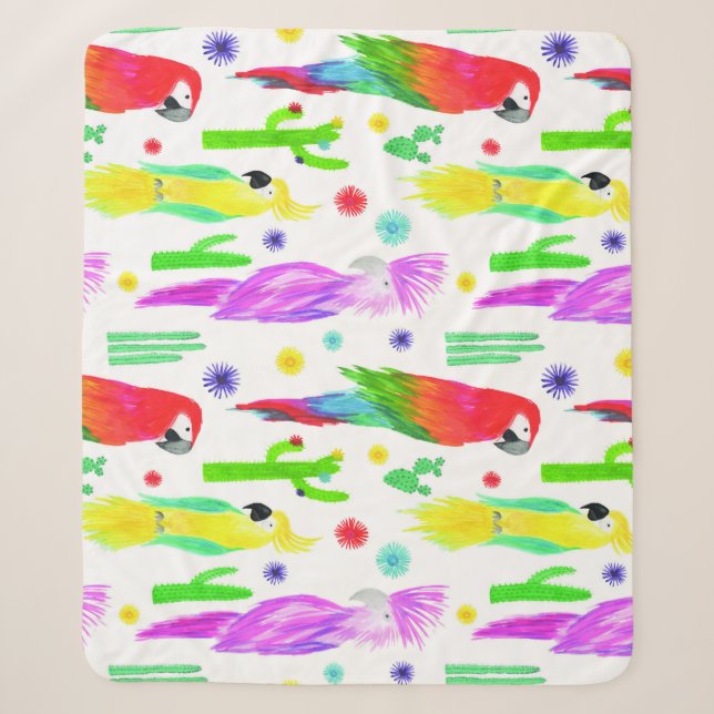 Colourful parrots, hand-drawn pattern. sherpa blanket (Front)