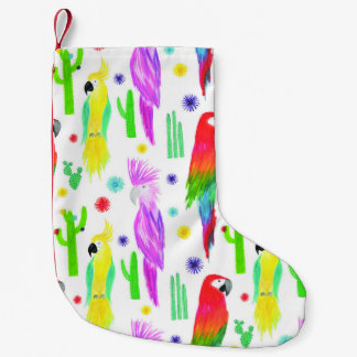 Colourful parrots, hand-drawn pattern. small christmas stocking