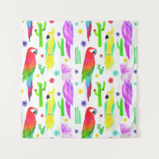 Colourful parrots, hand-drawn pattern. tapestry