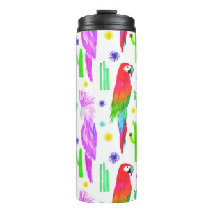 Colourful parrots, hand-drawn pattern. thermal tumbler