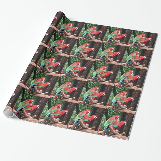 Colourful parrots holiday Christmas Wrapping Paper (Unrolled)