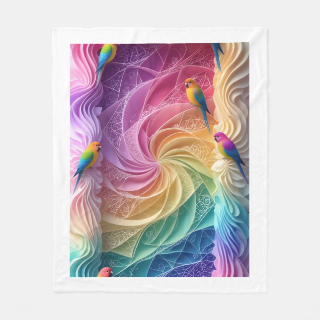 Colourful Parrots Pastel Swirl Art Fleece Blanket (Front)