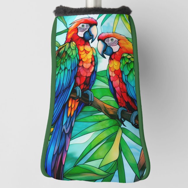 Colourful Parrots Stained Glass Golf Head Cover (Rotate 90)