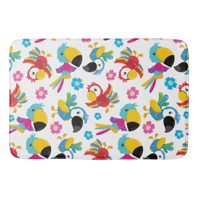 Colourful Parrots, Tropical Parrots, Birds, Flower Bath Mat (Front)