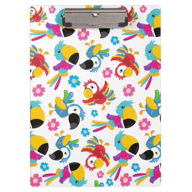 Colourful Parrots, Tropical Parrots, Birds, Flower Clipboard (Front)
