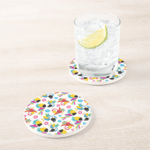 Colourful Parrots, Tropical Parrots, Birds, Flower Coaster