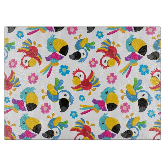 Colourful Parrots, Tropical Parrots, Birds, Flower Cutting Board (Front)