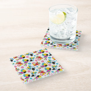 Colourful Parrots, Tropical Parrots, Birds, Flower Glass Coaster