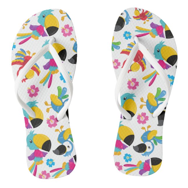 Colourful Parrots, Tropical Parrots, Birds, Flower Jandals (Footbed)