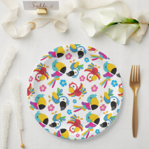 Colourful Parrots, Tropical Parrots, Birds, Flower Paper Plate