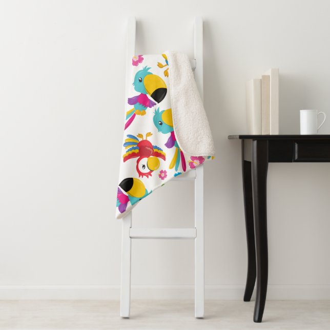 Colourful Parrots, Tropical Parrots, Birds, Flower Sherpa Blanket (In Situ)