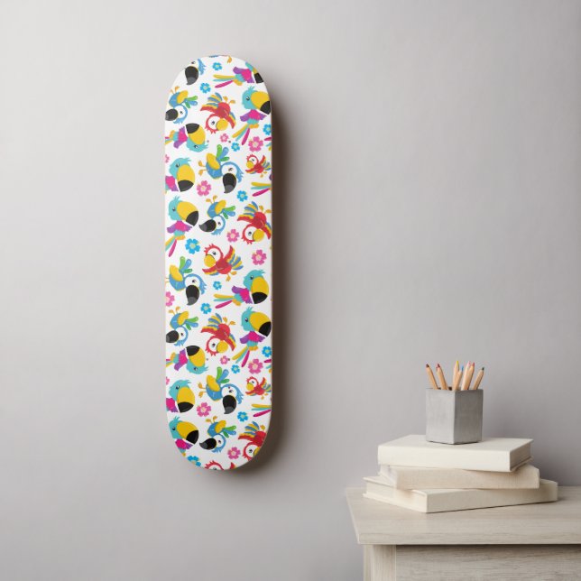 Colourful Parrots, Tropical Parrots, Birds, Flower Skateboard (Wall Art)