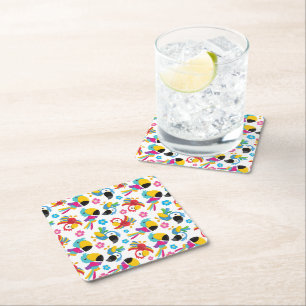 Colourful Parrots, Tropical Parrots, Birds, Flower Square Paper Coaster