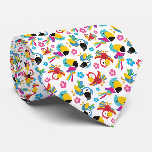 Colourful Parrots, Tropical Parrots, Birds, Flower Tie (Rolled)