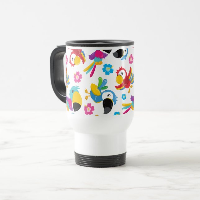 Colourful Parrots, Tropical Parrots, Birds, Flower Travel Mug (Front Left)