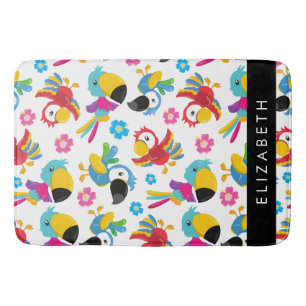 Colourful Parrots, Tropical Parrots, Your Name Bath Mat