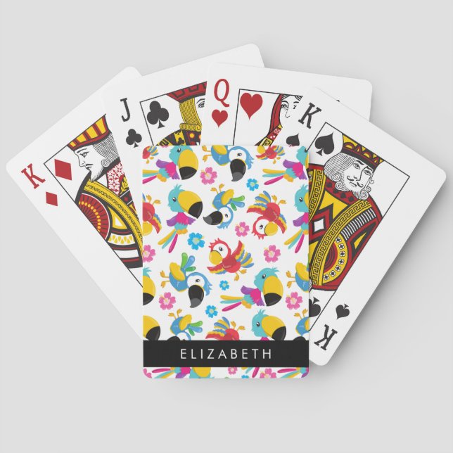 Colourful Parrots, Tropical Parrots, Your Name Playing Cards (Back)