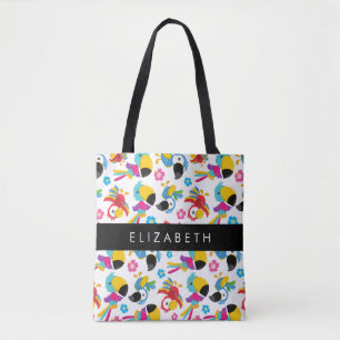 Colourful Parrots, Tropical Parrots, Your Name Tote Bag