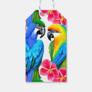 Colourful Parrots with Tropical Flowers Gift Tags
