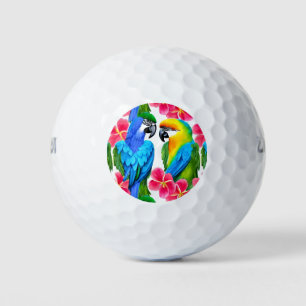 Colourful Parrots with Tropical Flowers Golf Balls