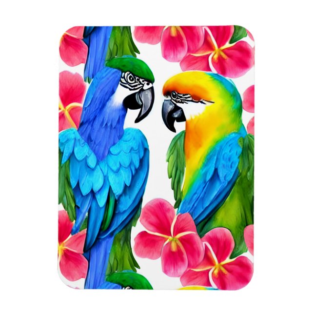 Colourful Parrots with Tropical Flowers  Magnet (Vertical)
