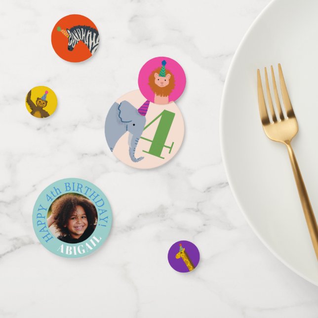 Colourful Party Animals Year Name Photo Birthday Confetti (Group)