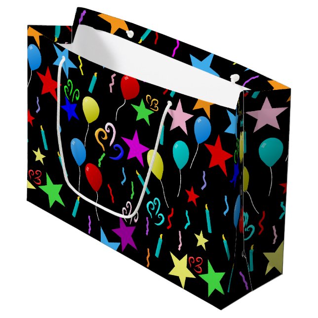 Colourful party balloons and stars large gift bag (Front Angled)