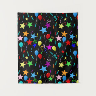 Colourful party balloons and stars tapestry