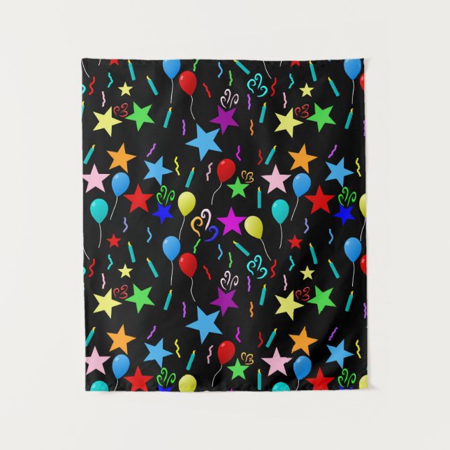 Colourful party balloons and stars tapestry (Front)