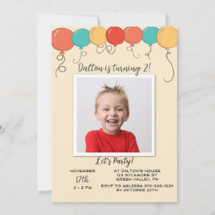 Colourful Party Balloons Kids Photo Birthday Invitation